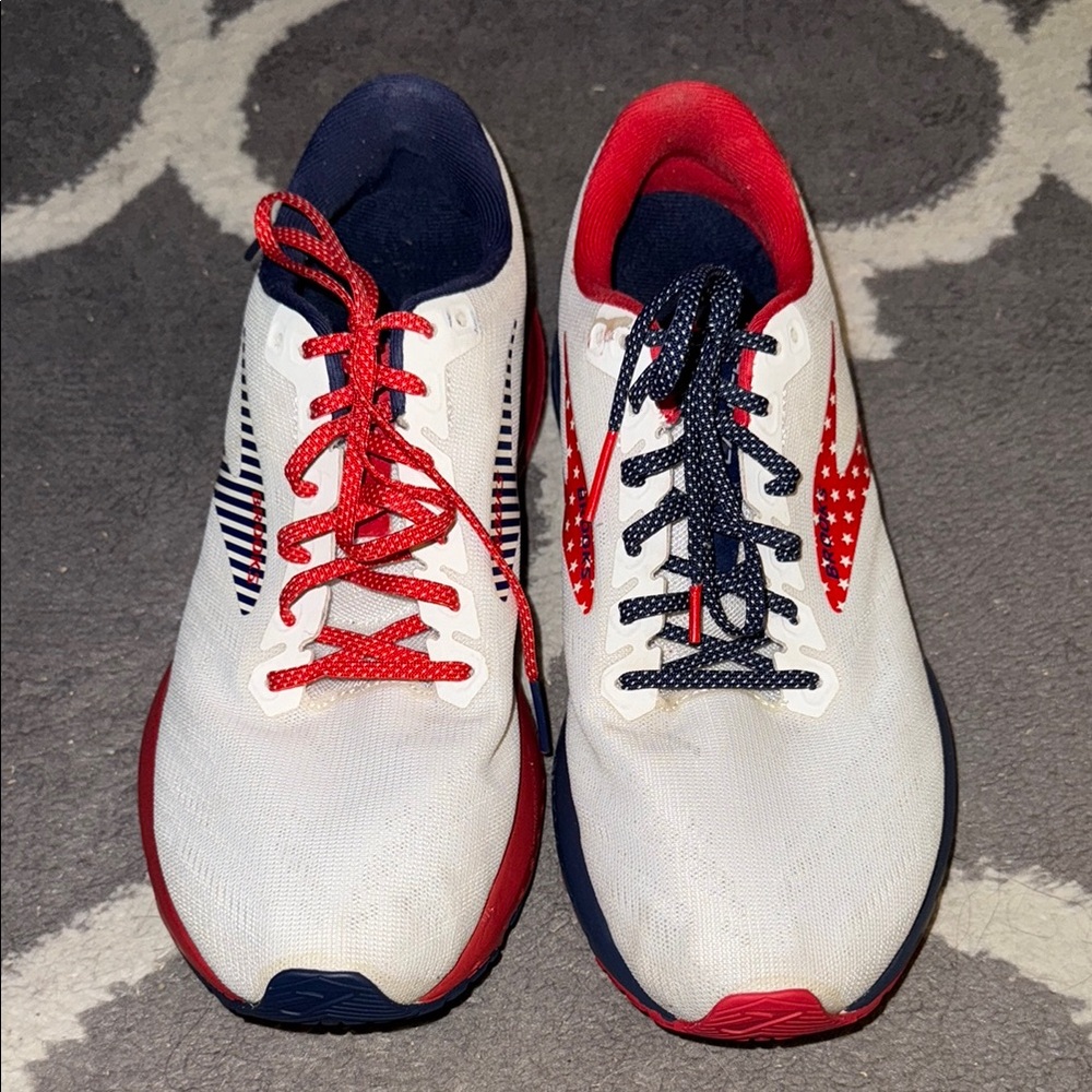 Red white and blue Brooks Launch 7